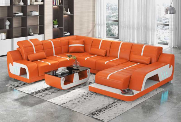 Modern Living landscape Sofa U-shape Corner sofa Designer sofa White Imitation leather