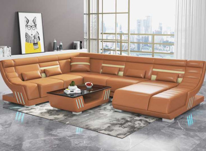 Design Sofas Living landscape Sofa U-shape Corner sofa Brown Couches Furniture