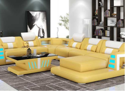 Couch Contemporary Corner sofa U-shape Yellow Living landscape Leather sofa Sofa
