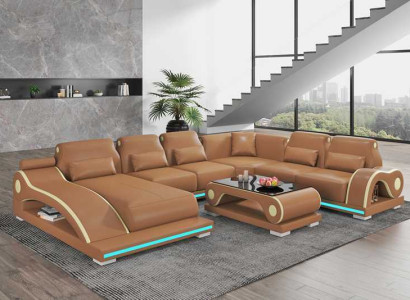 Living landscape XXL Sofa U-shape Big Corner sofa Leather sofa Brown Sofas new
