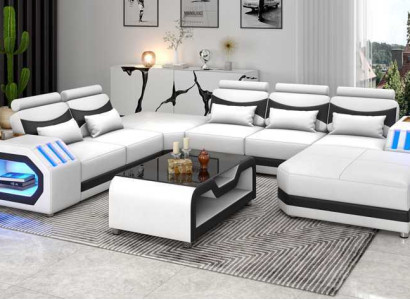 Living landscape Large sofa XXL U-shape Corner sofa Leather sofa White Sofas