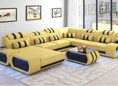 Modern XXL Sofa U-shape Big Corner sofa Leather sofa Black Imitation leather