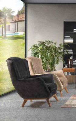 Armchair 1 Seat Textile Lounge Luxury Upholstery Wing Chair Single Seat Design