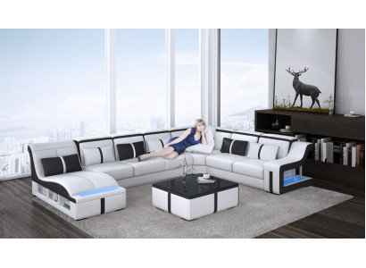 Design Corner sofa U-shape Illuminated Couch Leather Textile Sofa new Living landscape LED