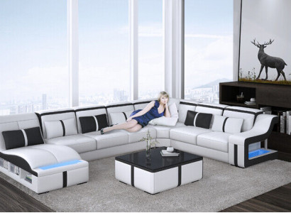 Design Corner sofa U-shape Illuminated Couch Leather Textile Sofa new Living landscape LED