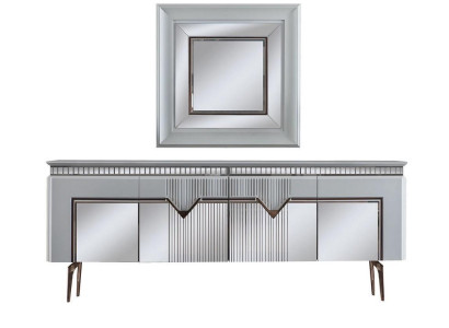 Designer Dining room Set Consists of 2 pieces. Sideboard Mirror Chest of drawers Silver