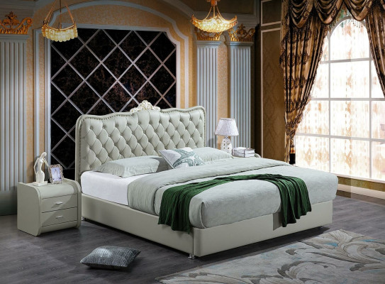 Leather bed Bedroom Complete's Bed 3 pcs. Suite Hotel Sets Bedside Tables.