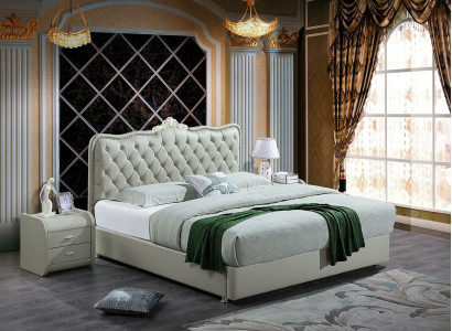 Leather bed Bedroom Complete's Bed 3 pcs. Suite Hotel Sets Bedside Tables.