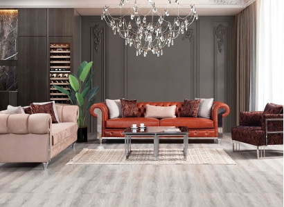 Chesterfield sofa set three-seater brown couch set upholstered sofa