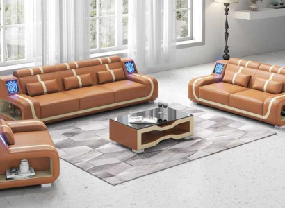 Living room Complete e Leather sofas couch set sofa set brown 3-piece