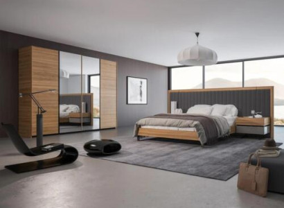Bedroom Set 3pcs Double Bed Modern 2x Bedside tables Wood Design Complete
