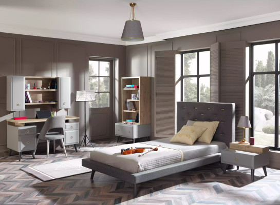 Bed 100 cm Bed frame e Bed frame Childrens bed Youth bed Fabric Gray