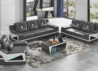 Luxury sofa set Complete e couch set Black Imitation leather Sofa 321