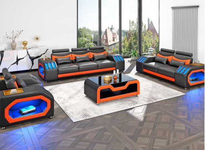 Sofa set Two-seater leather sofas Armchair three-seater 3-piece black set