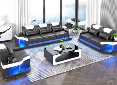 Couch set Sofa set Leather sofas Sofa Complete e 3-piece Black Set