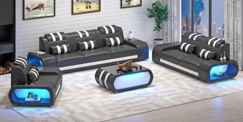 Couch set two-seater leather sofas armchair three-seater 3-piece black set