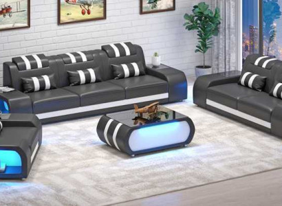 Couch set two-seater leather sofas armchair three-seater 3-piece black set
