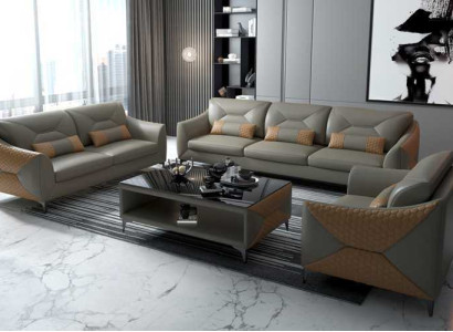 Suite Sofa set Couch Set 321 Seater Leather Sofa Couch Gray