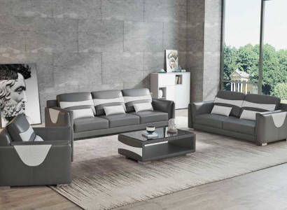 Sofa set luxury complete e couch set gray imitation leather sofa 321