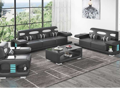 Couch set Sofa set Leather sofas Sofa Complete e 3-piece Black Set