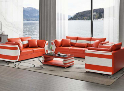 Red sofa set, sofa set, leather sofa, sofa complete and 3-piece sofa set