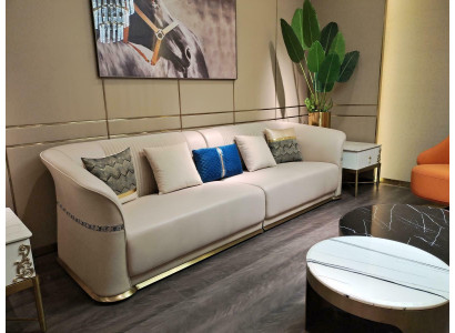 Three-seater set of 3 design sofas upholstery couches textile leather leather sofa