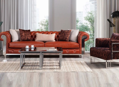 Chesterfield sofa set imitation leather three-seater brown sofa set couches