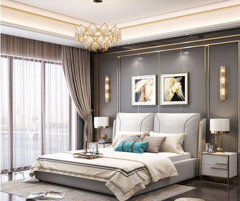 Marriage Double bed Leather Bed Beds Bed Leather Upholstery Bedroom Bed frame