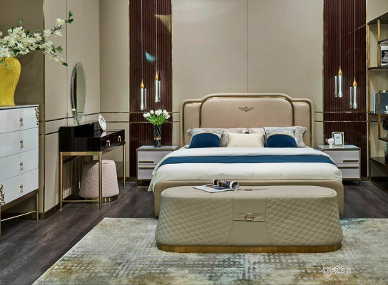 Hotel Bed Luxury Design Beds Upholstery Metal Leather Bedroom XXL