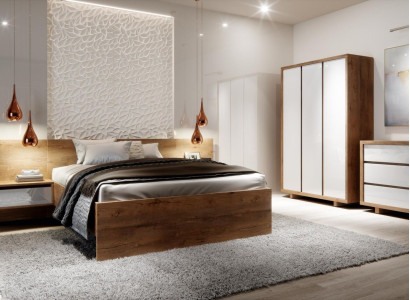Complete's Bedroom Set Bed Bedside table Wardrobe Chest of drawers Design 5 pcs.