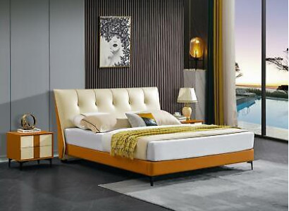 Luxury Leather Bed Double Marriage Upholstery Hotel Complete's Set Bedside tables