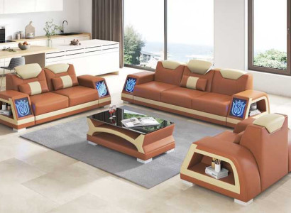 Complete e couch set sofa set leather sofas sofa 3-piece sofas brown