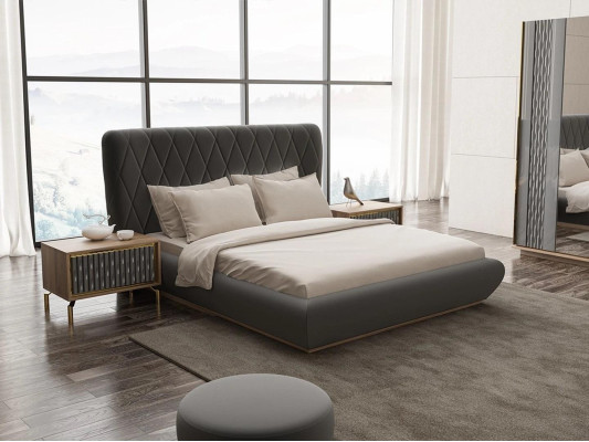 Bedroom 3-piece luxury set double bed design wood 2x bedside tables complete