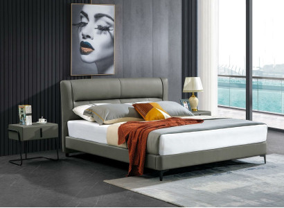 Bedroom Leather Bed Complete's Bed 3 pcs. Suite Hotel Sets Bedside Tables.