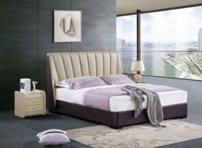Bedroom Leather Bed Complete's Bed 3 pcs. Suite Hotel Sets Bedside Tables.