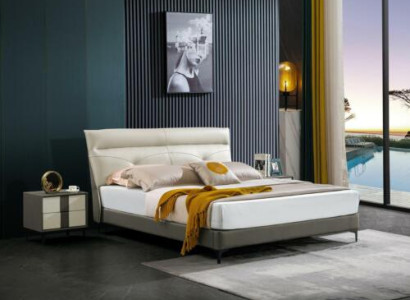 Bedroom Leather Bed Complete's Bed Nightstands 3 pcs. Suite hotel