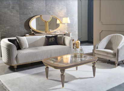 Sofa set Couch Sofa Upholstery 3 + 1 Seater Coffee table Wood 3pcs. Luxury Furniture