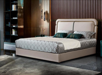 Bed 2x Bedside table Beige Bedroom Modern Design Furniture Wood Luxury