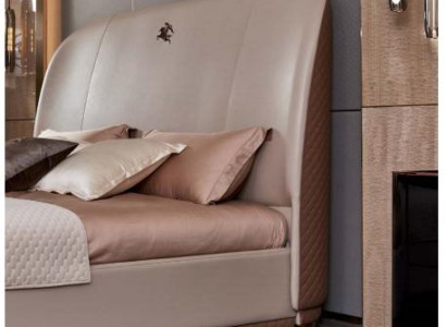 Bed 2x Bedside table Leather Wood Bedroom Leather Bed Modern Design Furniture