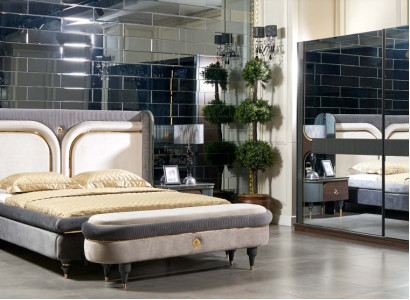 Suite Bedroom Bed Bedside table Wardrobe Stool Luxury Design 5pcs