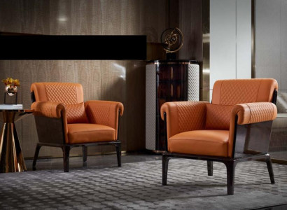 Armchair Orange Leather Chair Lehn Modern Design Furniture Luxury Living room Wood new