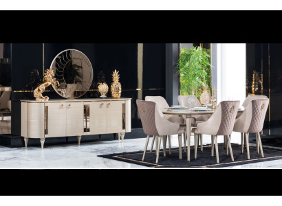 Complete Dining room Chests of drawers Table 6x Chairs Chest of drawers Mirror Set Suite new