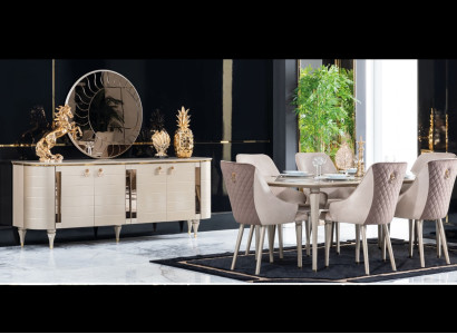 Complete Dining room Chests of drawers Table 6x Chairs Chest of drawers Mirror Set Suite new