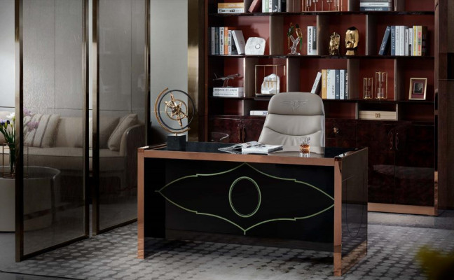 Table Chair Study room Desk Black Office Furnishings Furniture Luxury 2pcs