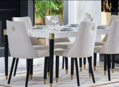 Ess Group Wood Table Tables 7-piece Complete Set Dining table 6x Chairs Dining room Set