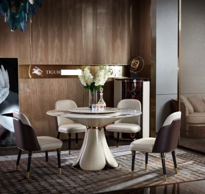 Chair Set 4x Chairs Milk Leather Luxury Dining room new Creative Design