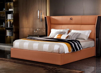 Bed Leather Orange Bedroom Creative Modern Design Furniture Wood Luxury Beds