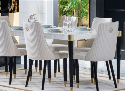 Dining set Suite Set Complete Design Armchair 6x Chairs Upholstery Textile Fabric