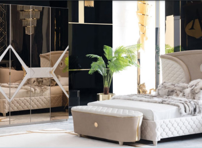 Bed Bedside table Wardrobe 6-piece Bedroom Set Design Luxury Stool Modern