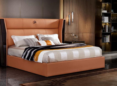 Leather Bed Bedroom Furniture Design Group 3pcs. Set of 2x bedside tables